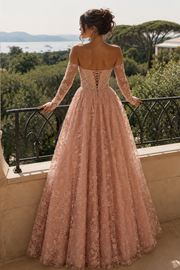 Stunning Pink Strapless A-Line Lace Appliques Empire-Waist Long Prom Dress