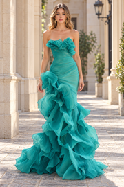 Stunning Strapless Ruched Sleeveless Pleats Long Evening Dress