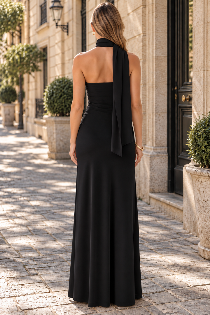 Unique Sheath Sleeveless Chiffon Asymmetrical Neckline Long Prom Evening Dress