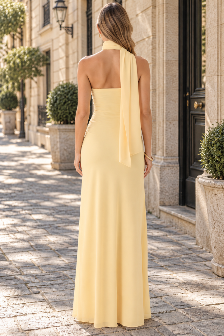 Unique Sheath Sleeveless Chiffon Asymmetrical Neckline Long Prom Evening Dress