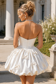 White A-Line Strapless Empire-Waist 3D Bow Bubble Homecoming Dress