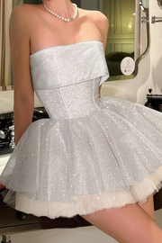 White Sequin Strapless Mini Dress Corset Homecoming Party Dress