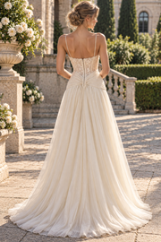 White Spaghetti Straps A-Line Sweetheart Chiffon Pleated Long Prom Dress