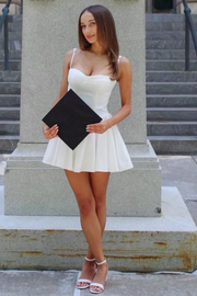 White Spaghetti Straps A-Line Sweetheart Satin Homecoming Graduation Dress