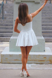 White Spaghetti Straps A-Line Sweetheart Satin Homecoming Graduation Dress