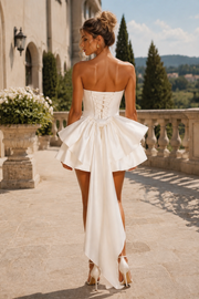 White Strapless Corset Mini Dress High Low Homecoming Dress