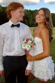 White Strapless Sweetheart A-Line Appliques Short Homecoming Dress with Sequins