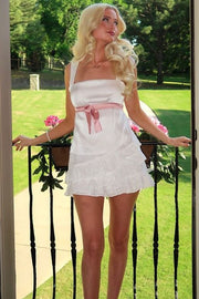 White Straps Square A-Line Empire-Waist Ruffles Sleeveless Short Homecoming Dress 