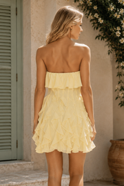 Yellow A-Line Strapless Ruffles Sleeveless Short Homecoming Dress