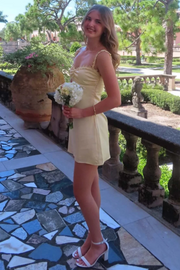 Yellow A-Line Straps Sweetheart Satin Pleats Homecoming Dress