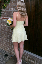 Yellow Spaghetti Straps A-Line Sequins Sleeveless Short Homecoming Dress
