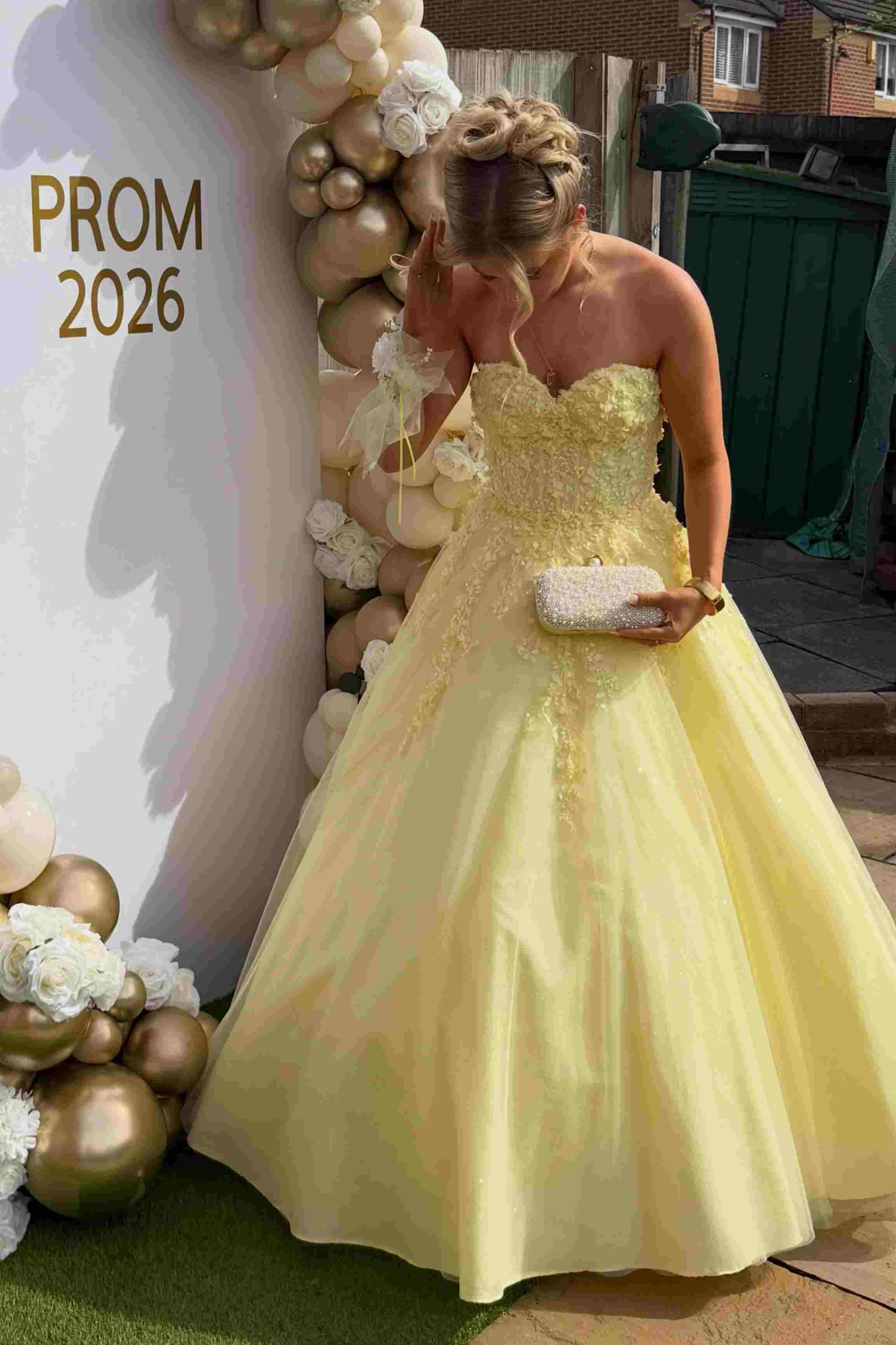 Yellow Strapless Empire-Waist Appliques A-Line Long Prom Dress