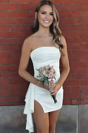 Classy Strapless Pleats Satin Sleeveless Mini Homecoming Dress