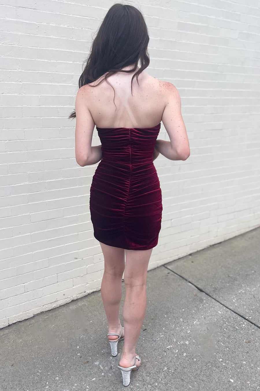 red velvet strapless mini dress red velvet strapless dress Valentina Burgundy Velvet Bandeau Mini Dress With Pleated Detailing Club L London