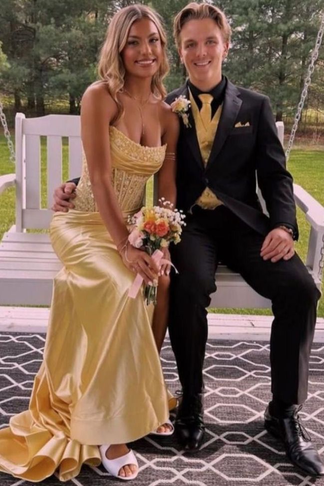 Strapless Scoop Pleats High Slit Mermaid Sleeveless Long Prom Dress