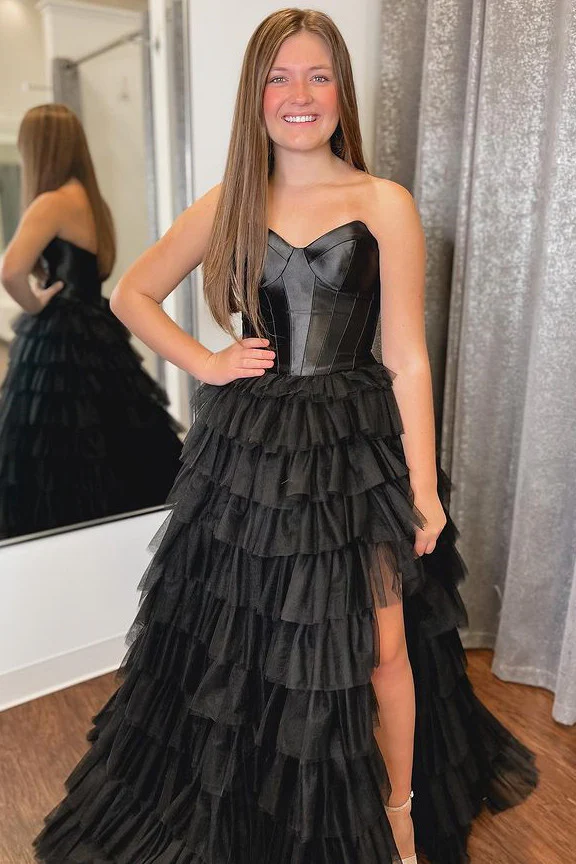 A-Line Strapless Sweetheart Ruffles Empire-Waist Sleeveless Long Prom Dress