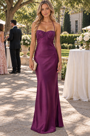 Sheath Lace-Up Spaghetti Straps V-Neck with Sequins Prom Party Dress