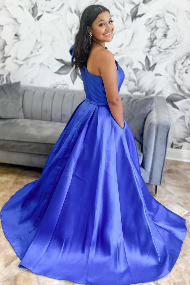 One-Shoulder Royal Blue Ball Gown with Bow