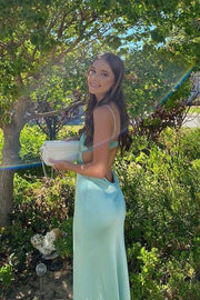 Chic Spaghetti Straps Sleeveless Satin Long Party Prom Dress