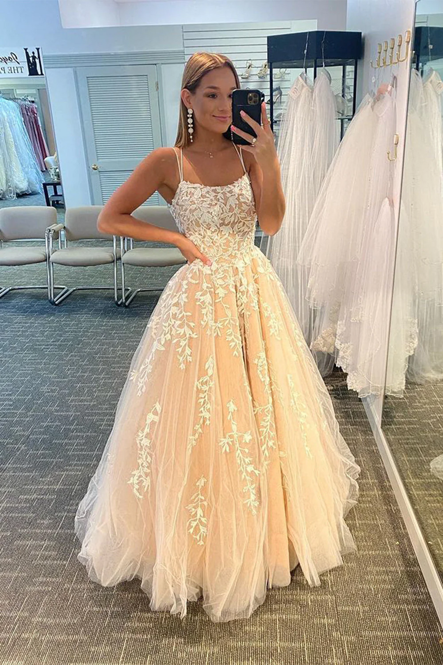 Princess Scoop Neck Lace Appliques A-line Empire-Waist Long Formal Dre Modsele Princess Scoop Neck Lace Appliques A-line Empire-Waist Long Formal Dre Modsele