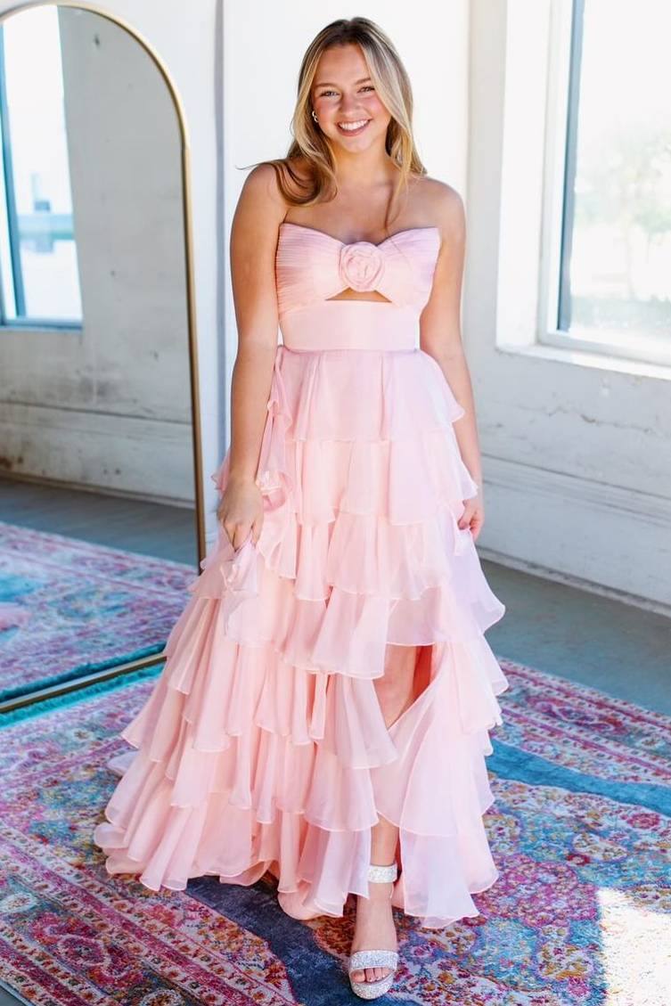 A-Line Strapless V-Neck Layered Chiffon Sleeveless Formal Prom Dress Modsele A-Line Strapless V-Neck Layered Chiffon Sleeveless Formal Prom Dress Modsele