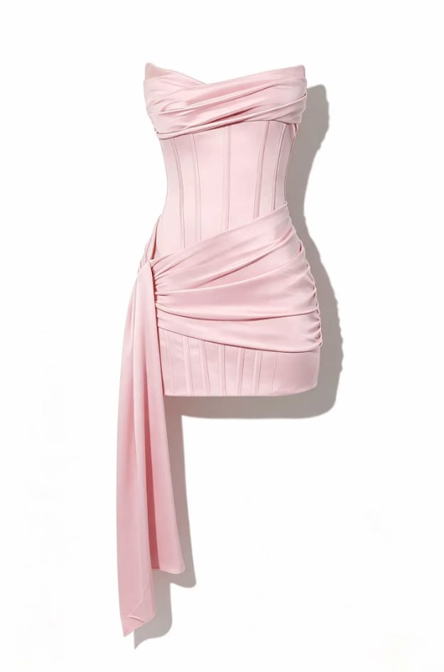 Strapless Pleats Satin Sleeveless Tight Homecoming Dress