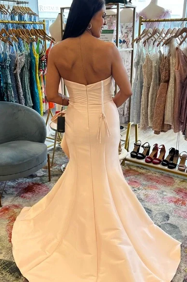 Champagne Strapless Ruffles Mermaid Long Bridesmaid Dress