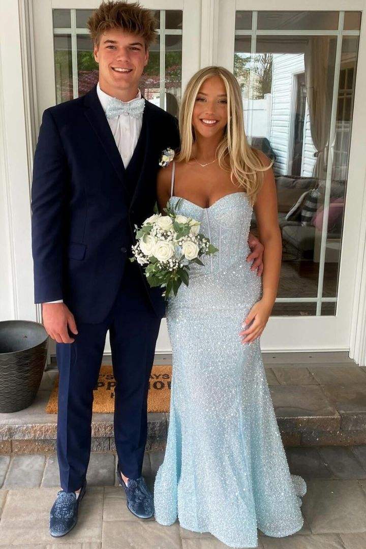 Mermaid Spaghetti Straps Glitter Mermaid Long Prom Formal Dress