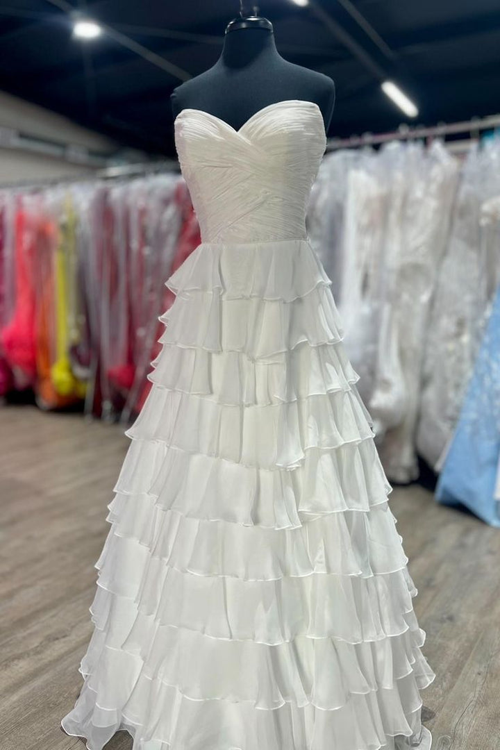 Blue Strapless Sweetheart Layered Sleeveless A-Line Formal Prom Dress