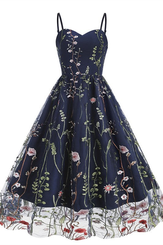 Plus Size Navy Blue Floral Embroidered Sweetheart Midi Dress Modsele Plus Size Navy Blue Floral Embroidered Sweetheart Midi Dress Modsele