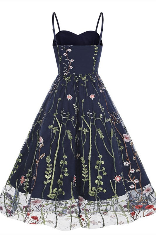 Plus Size Navy Blue Floral Embroidered Sweetheart Midi Dress Modsele Plus Size Navy Blue Floral Embroidered Sweetheart Midi Dress Modsele