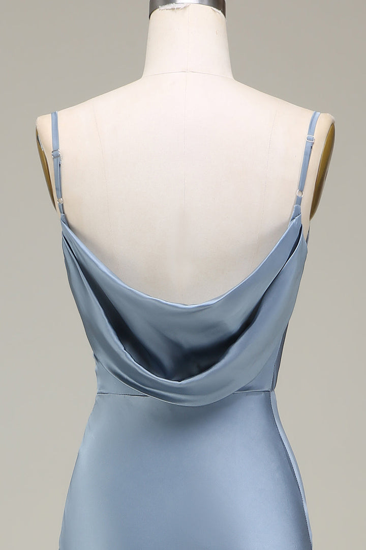 Cowl Neck and Back Maxi Dress in Dusty Blue