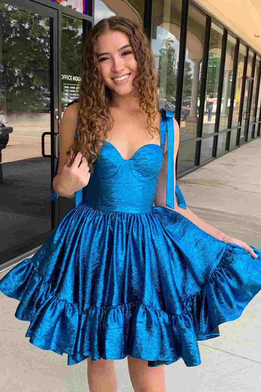 Royal Blue A-line Short Homecoming Dress with Bow Tie Straps Modsele Royal Blue A-line Short Homecoming Dress with Bow Tie Straps Modsele