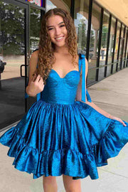 Royal Blue A-line Short Homecoming Dress with Bow Tie Straps