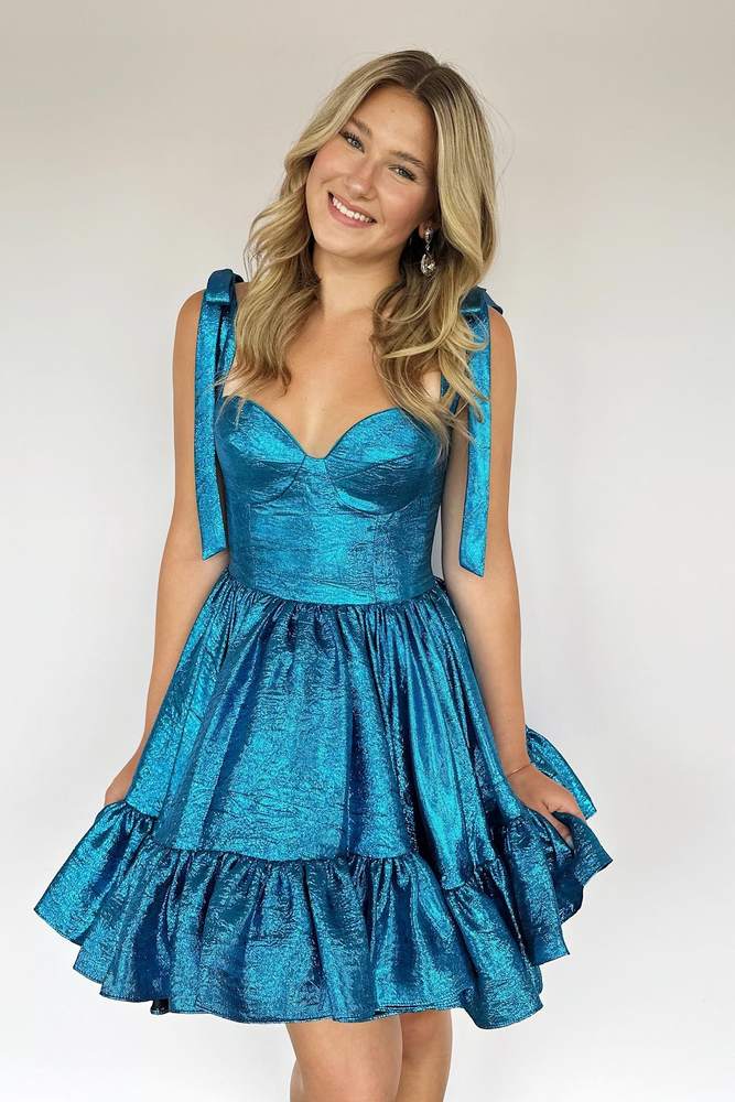 Royal Blue A-line Short Homecoming Dress with Bow Tie Straps