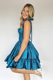 Royal Blue A-line Short Homecoming Dress with Bow Tie Straps