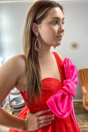 Red One-Shoulder Bow Ball Gown