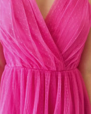Hot Pink Surplice Multi-Layer Short Homecoming Dress