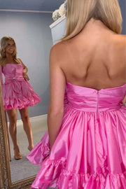 Strapless Ruffle Sleeveless A-Line Short Homecoming Dress with Bow