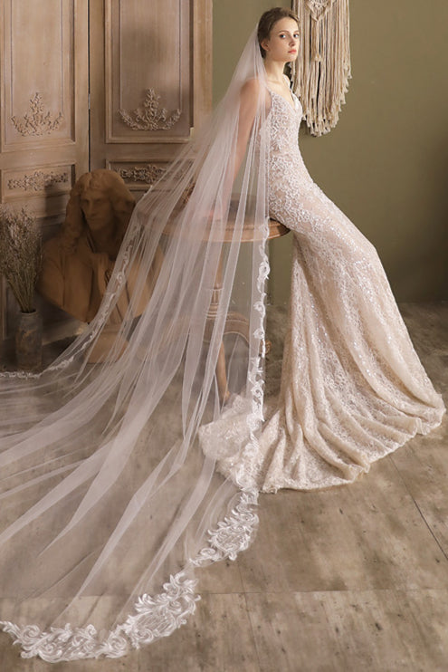 Extra Long Mesh and Lace Bridal Veil Modsele Extra Long Mesh and Lace Bridal Veil Modsele