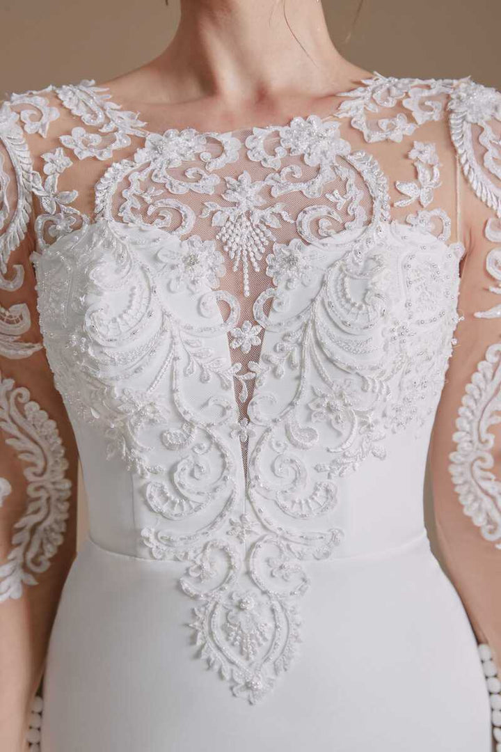 Elegant White Long Sleeves Mermaid Wedding Dress