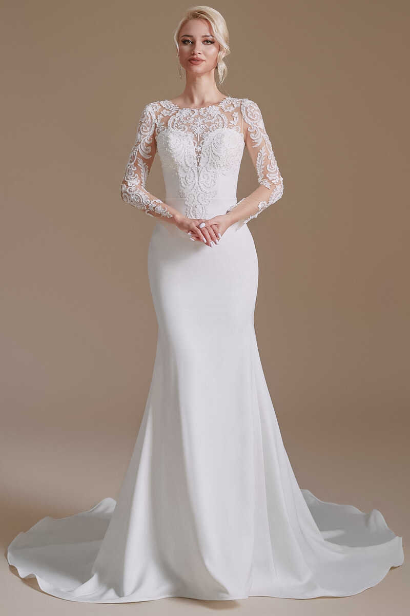 Elegant White Long Sleeves Mermaid Wedding Dress