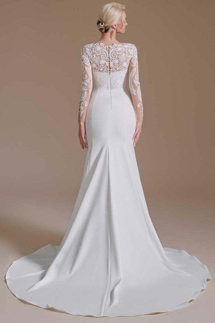 Elegant White Long Sleeves Mermaid Wedding Dress