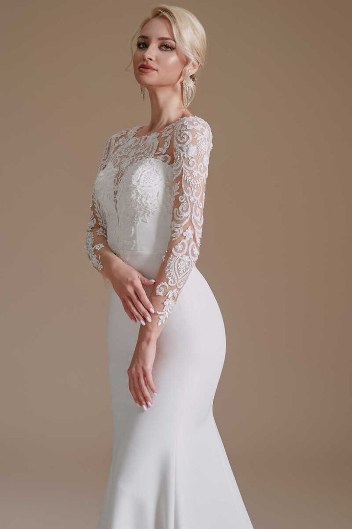 Elegant White Long Sleeves Mermaid Wedding Dress