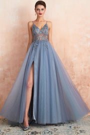 Rosewood Tulle Beaded High Side Silt Prom Dress