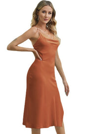 Burnt Orange Cowl Neck Bodycon Lace-Up Back Midi Party Dress