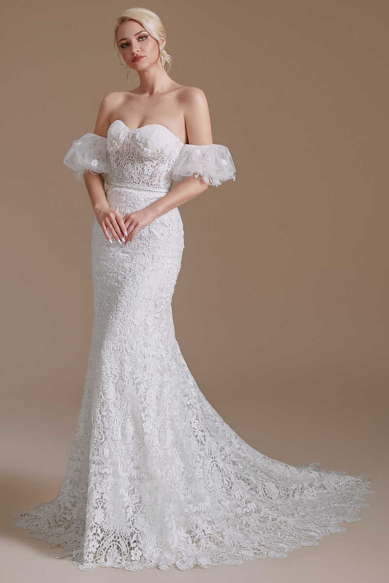 White Lace Bustier Lace-Up Mermaid Wedding Dress