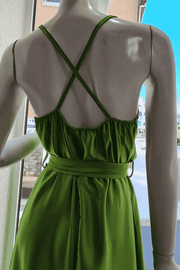 Lime Green Satin Wrap Long Bridesmaid Dress