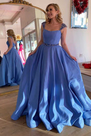Princess A-Line Rhinestone Strap Long Prom Dress
