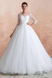Ball Gown White Lace Long Sleeve Wedding Dress